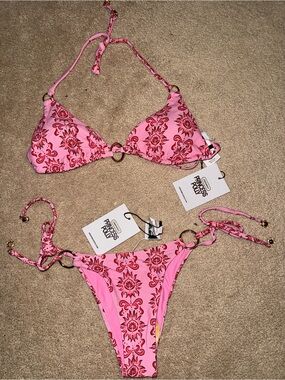 Princess Polly Pink Floral Ring-Accent Triangle Bikini